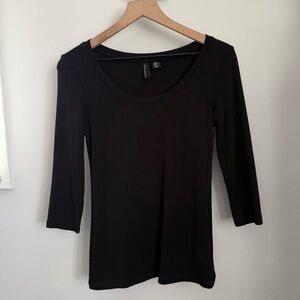 Cynthia Rowley Medium Pima Cotton Black 3/4 Sleeve Tee Scoop Neck Office Career